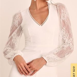 Lulus Romantic Essence White Lace Long Sleeve Jumpsuit